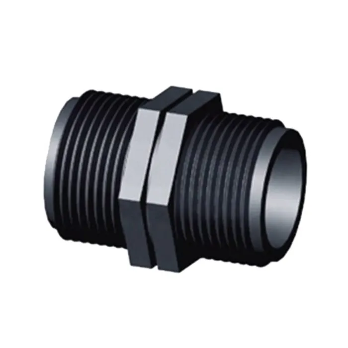 Merkloos Dubbele nippel 2 x buitendraad PP zwart 1" x 1"