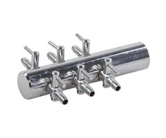 Luchtverdelers messing 4 mm 6 uitgangen met kraan