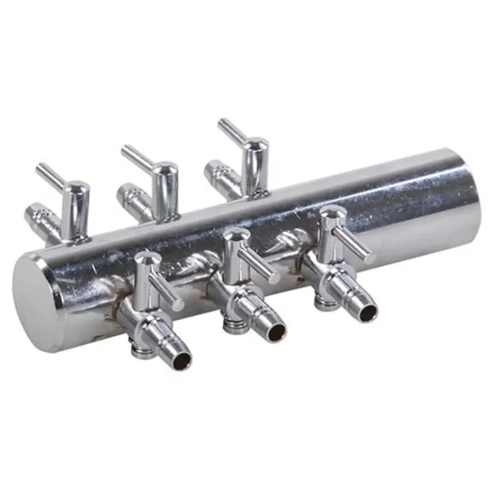 Luchtverdelers messing 4 mm 6 uitgangen / kranen