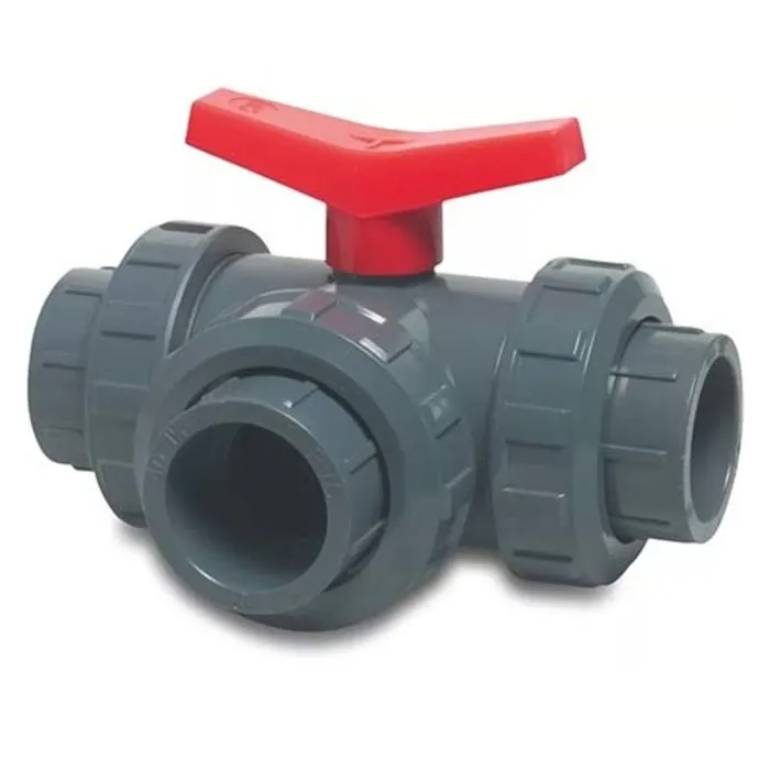 Mega PVC 3-weg kogelkraan, T-boring 20 mm