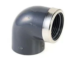 VDL PVC Knie Druk 90° lijm x binnendraad met RVS verstevigingsring 25 mm x ¾"