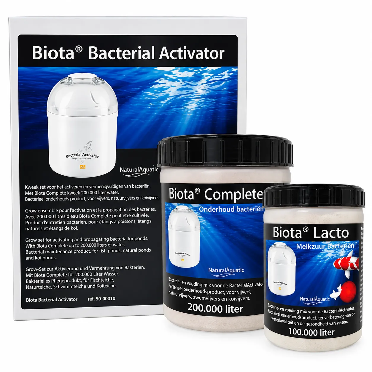 Natural Aquatic voor koi en vijver Biota BACTERIAL Activator 200.000 liter en Lacto 100.000 ltr