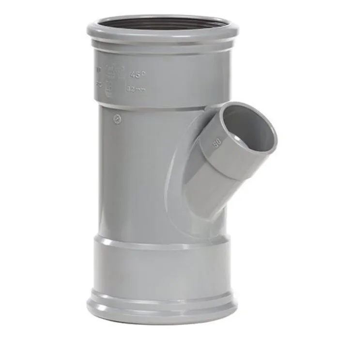 PVC Verloop T-Stuk 45° 125 mm x 50 mm 2 x Manchet / Mof