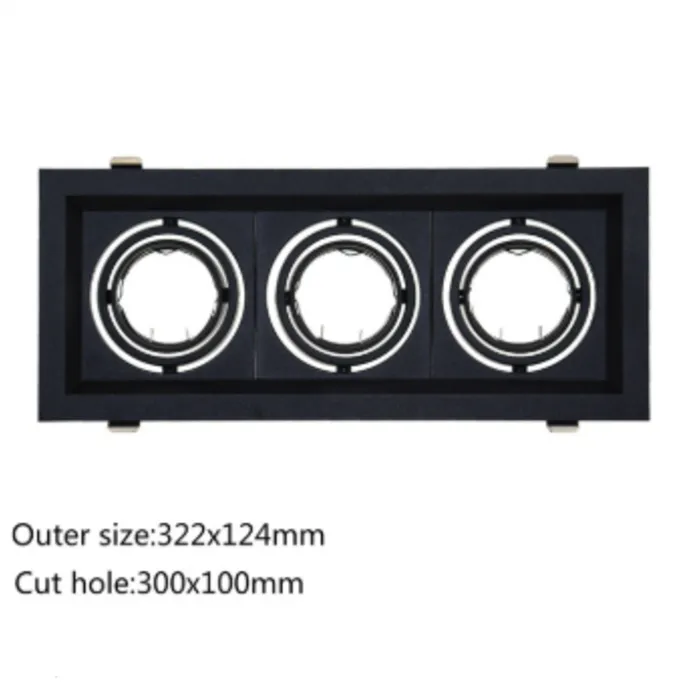 Inbouwspot rechthoek 3xGU10 zwart zaagmaat 270x110mm