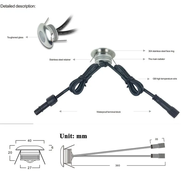 LED inbouwspot zaagmaat 30mm 1W IP67 dimbaar