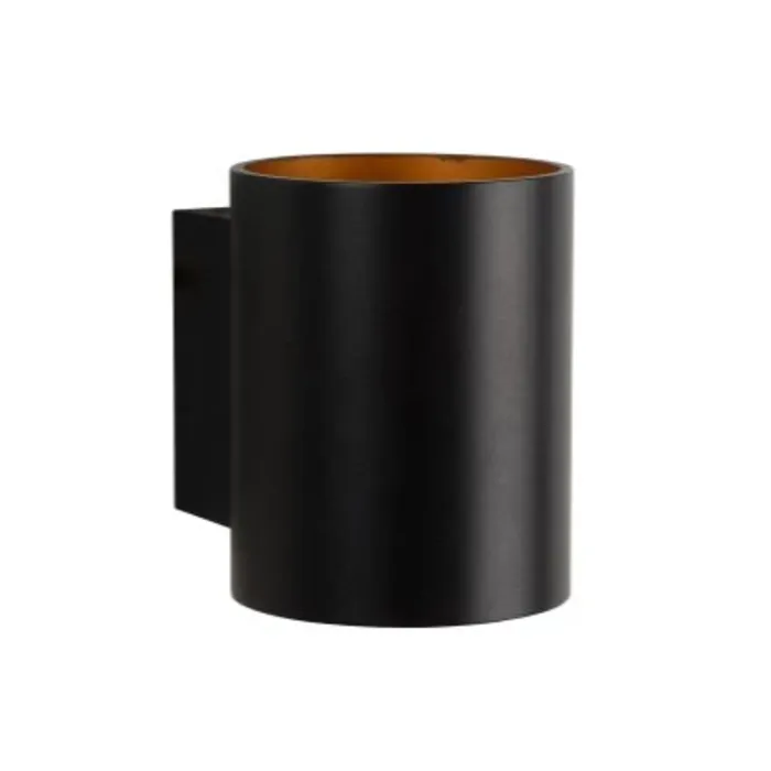 Wandlamp zwart met goud cilinder Ø 8 cm 1xG9