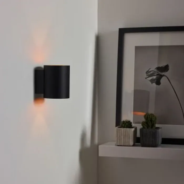 Wandlamp zwart met goud cilinder Ø 8 cm 1xG9