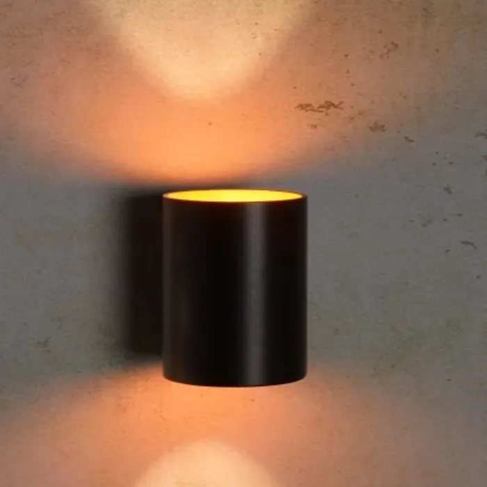 Wandlamp zwart met goud cilinder Ø 8 cm 1xG9