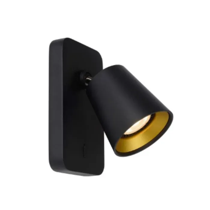 Wandspot zwart goud 1x5W GU10 dim to warm