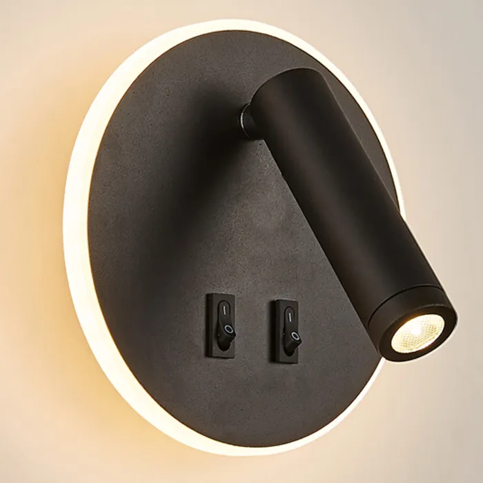 Wand leeslamp rond wit of zwart 3W + 8W rondom