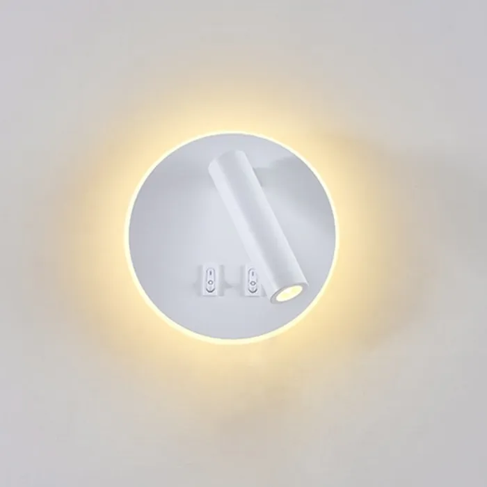 Wand leeslamp rond wit of zwart 3W + 8W rondom