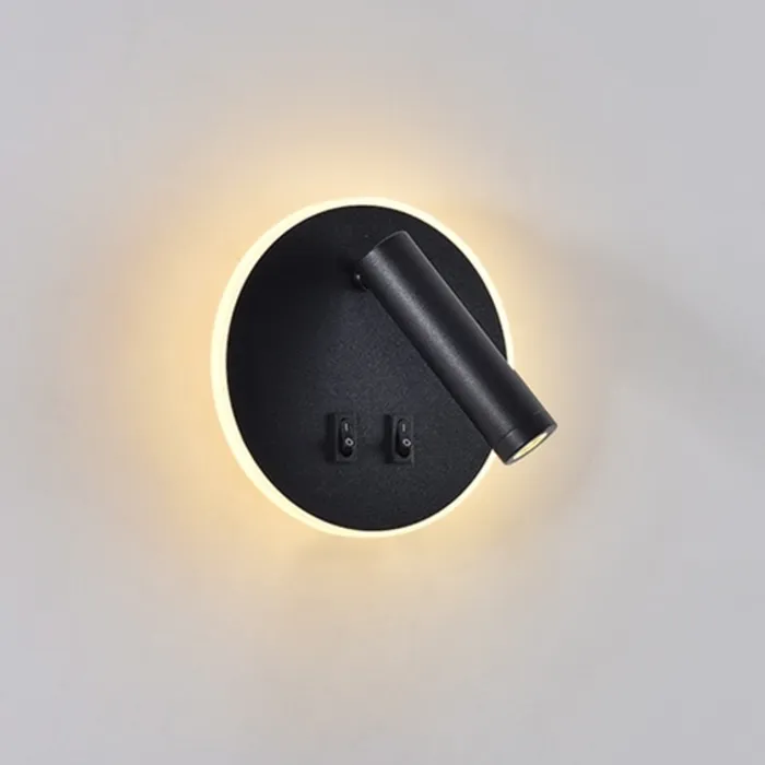 Wand leeslamp rond wit of zwart 3W + 8W rondom