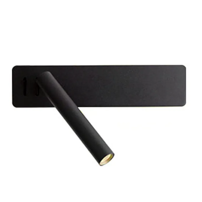 Leeslamp wand 3W + 6W rondom hotel rechthoekig wit of zwart