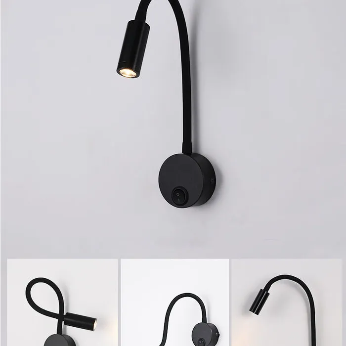 Leeslamp wandlamp zwart of wit 3W LED flexibel hotel