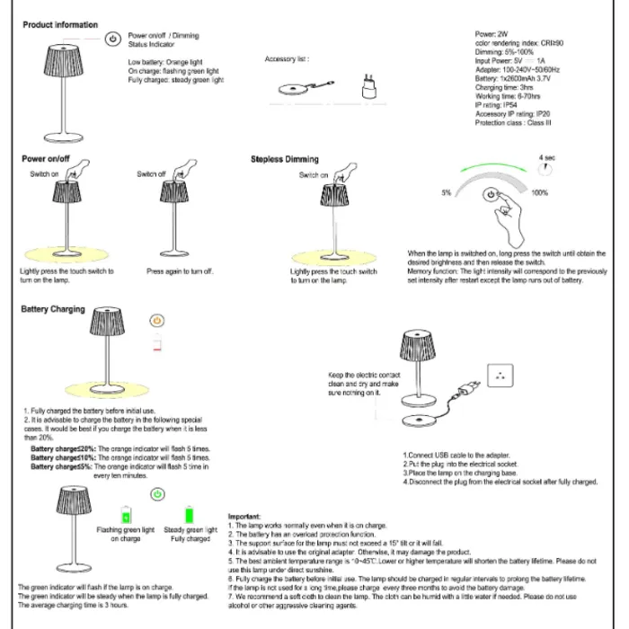 Oplaadbare tafellamp voor buiten met lampenkap meerdere kleuren