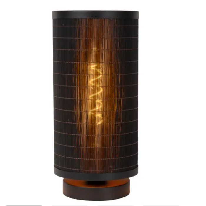 Bamboe tafellamp zwart cilinder 1xE27 32cm hoog