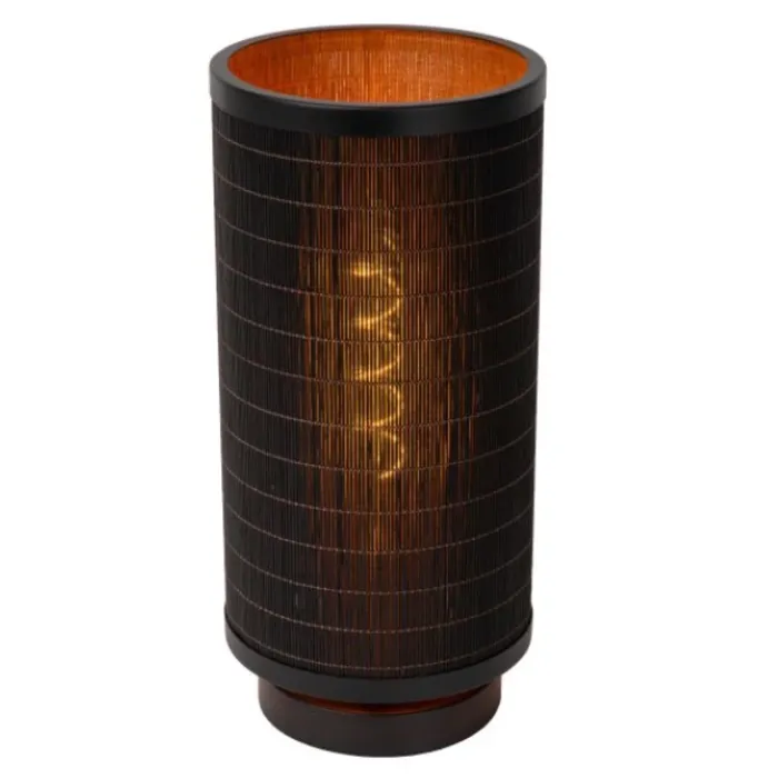 Bamboe tafellamp zwart cilinder 1xE27 32cm hoog