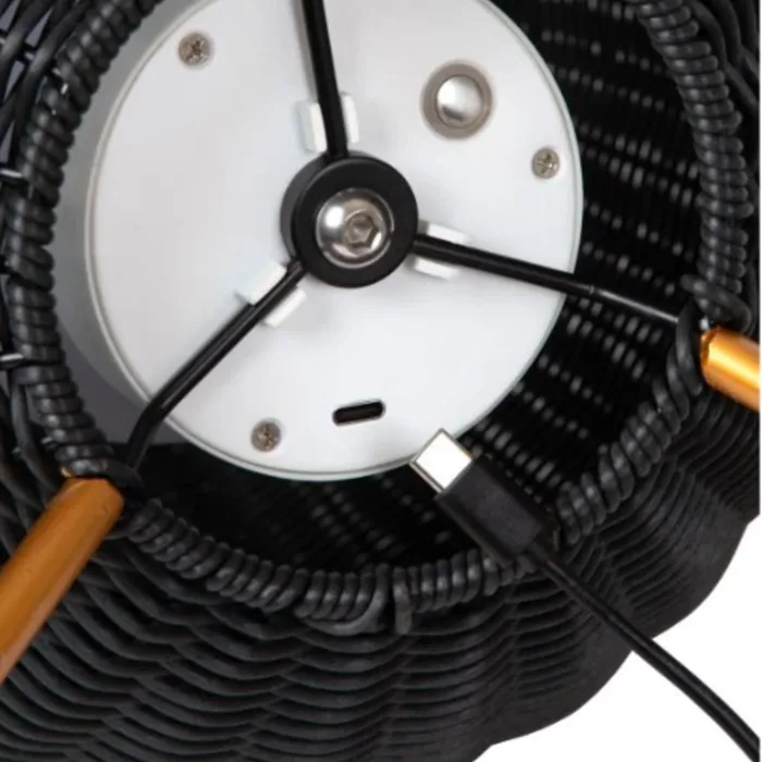 Tafellamp buiten batterij IP44 rotan look 3-staps dimmer naturel of zwart 50cm H (1 stuk)