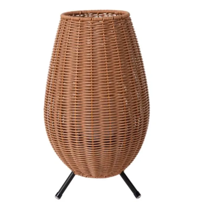 Tafellamp buiten batterij IP44 rotan look 3-staps dimmer naturel of zwart 50cm H (1 stuk)