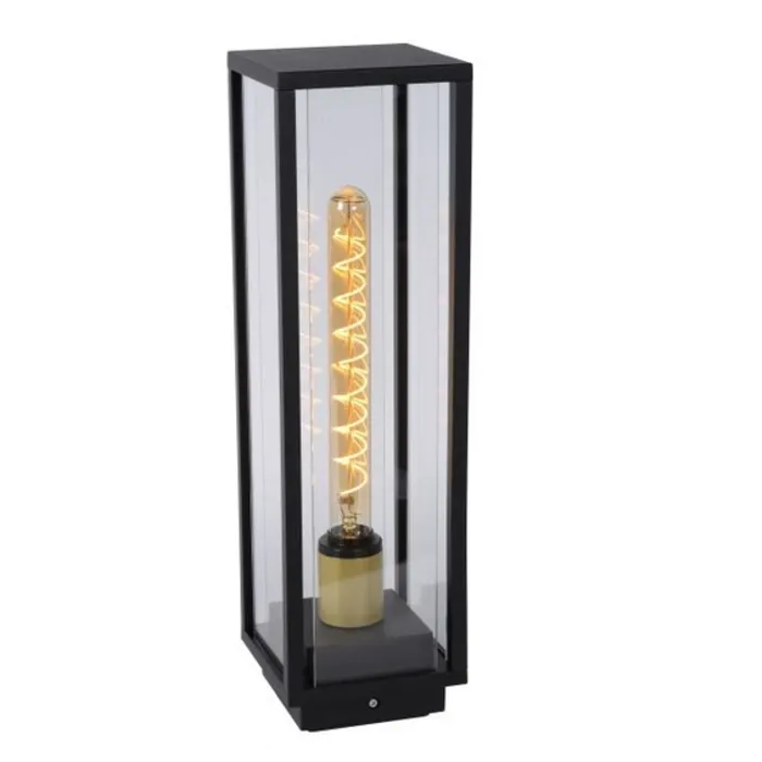 Sokkellamp buiten zwart glas IP54 1xE27 50cm hoog