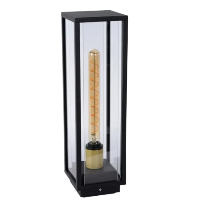 Sokkellamp buiten zwart glas IP54 1xE27 50cm hoog