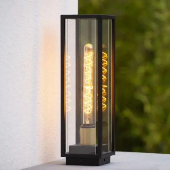 Sokkellamp buiten zwart glas IP54 1xE27 50cm hoog