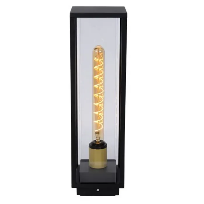 Sokkellamp buiten zwart glas IP54 1xE27 50cm hoog