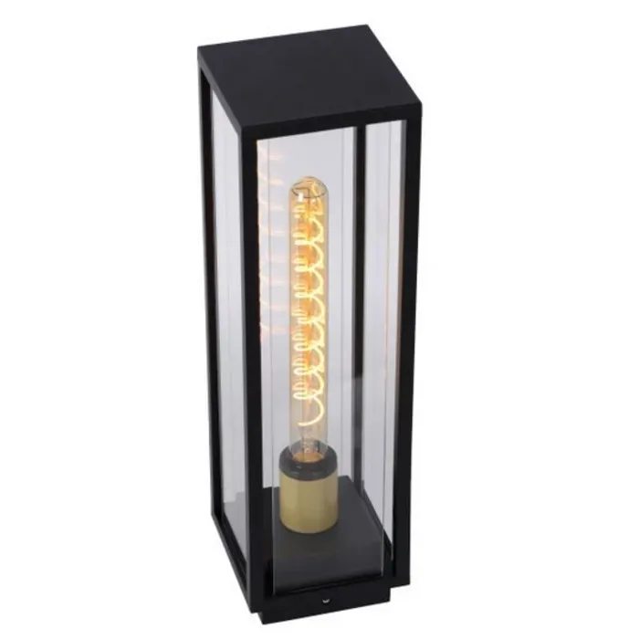 Sokkellamp buiten zwart glas IP54 1xE27 50cm hoog