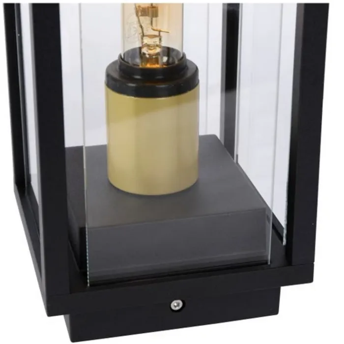 Sokkellamp buiten zwart glas IP54 1xE27 50cm hoog