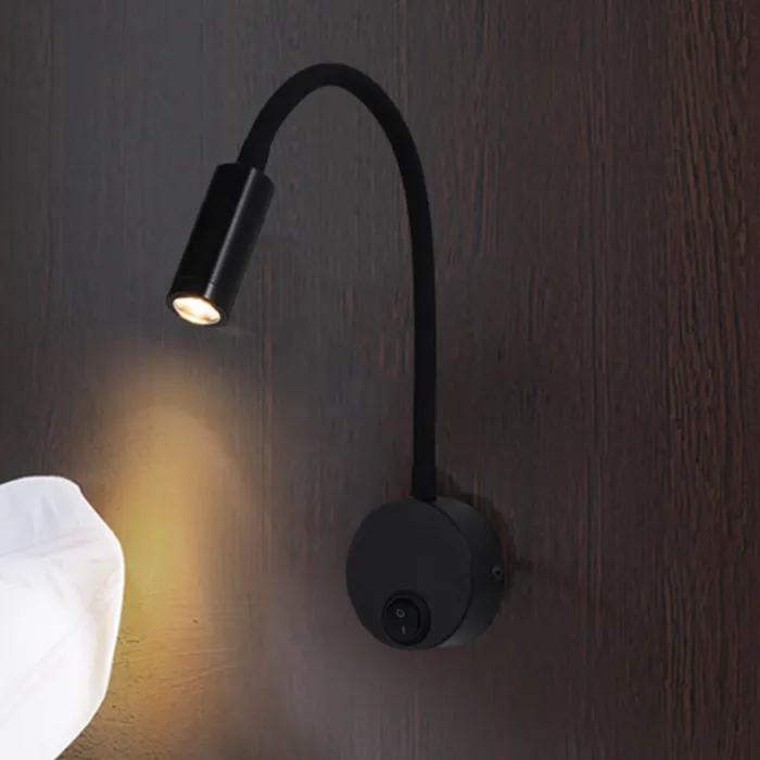 Leeslamp wandlamp zwart of wit 3W LED flexibel hotel