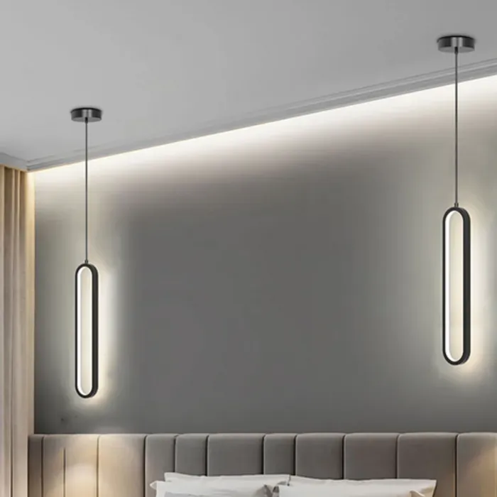 Hanglamp ovaal minimalistisch eetafel zwart 40cm hoog