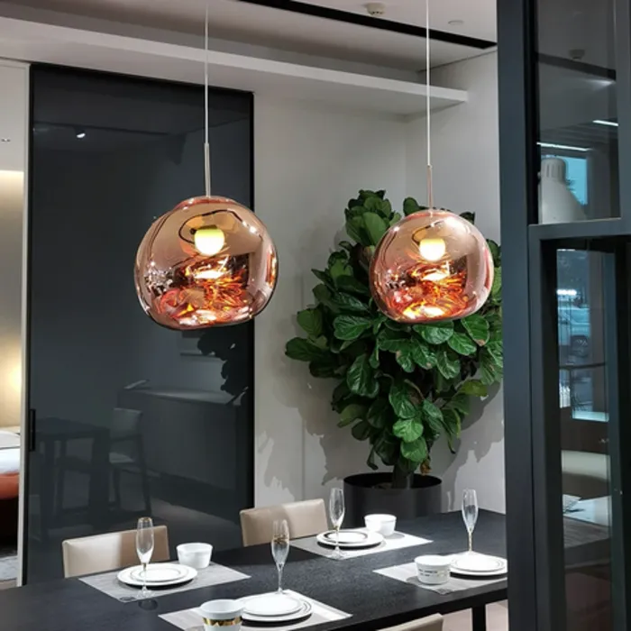 Glazen hanglamp design goud, roos goud, koper of zilver (1 stuk)