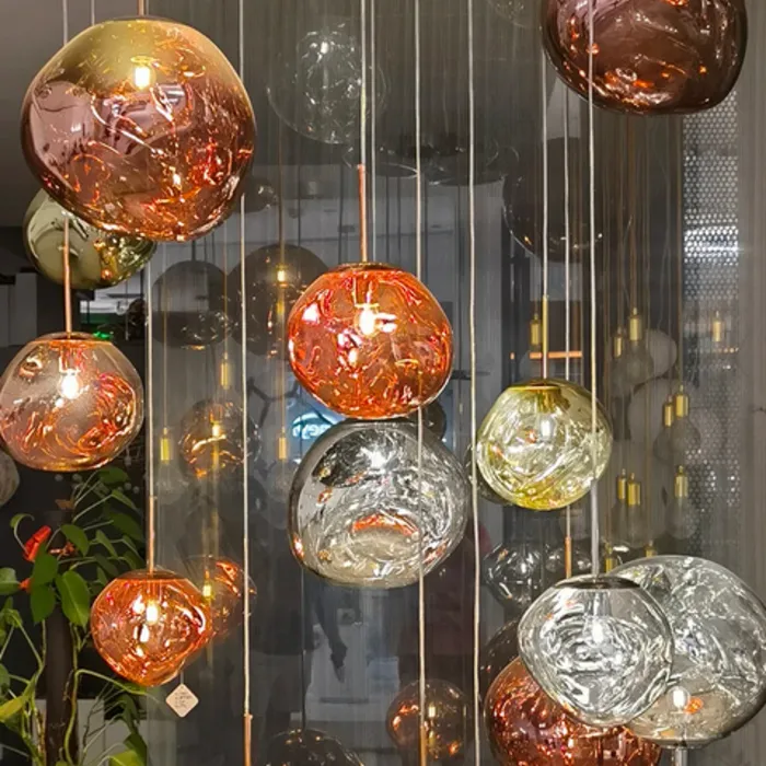 Glazen hanglamp design goud, roos goud, koper of zilver (1 stuk)