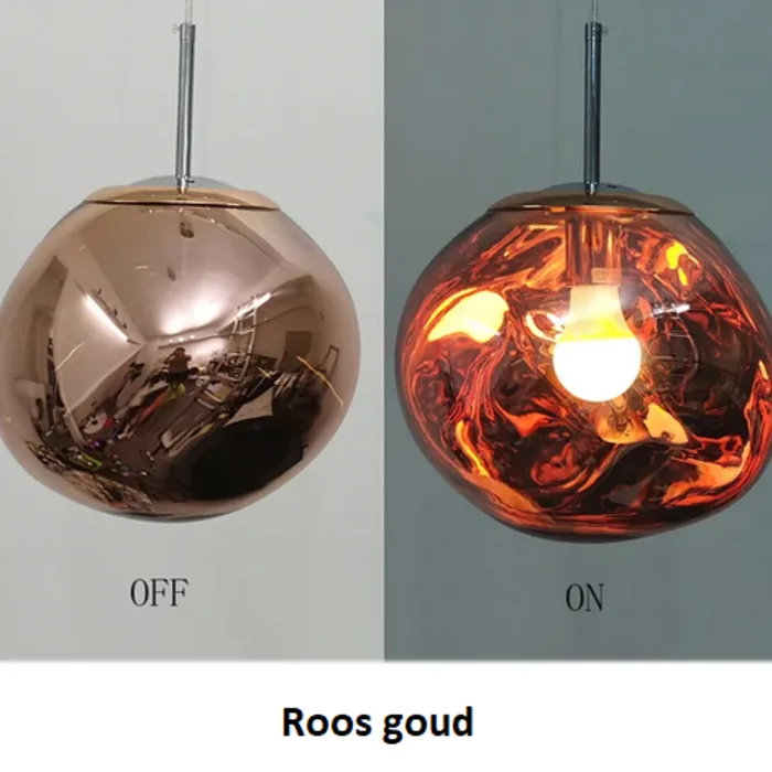 Glazen hanglamp design goud, roos goud, koper of zilver (1 stuk)