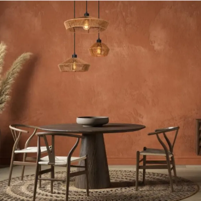 Hanglamp 3 lampen gevlochten papier rotan look