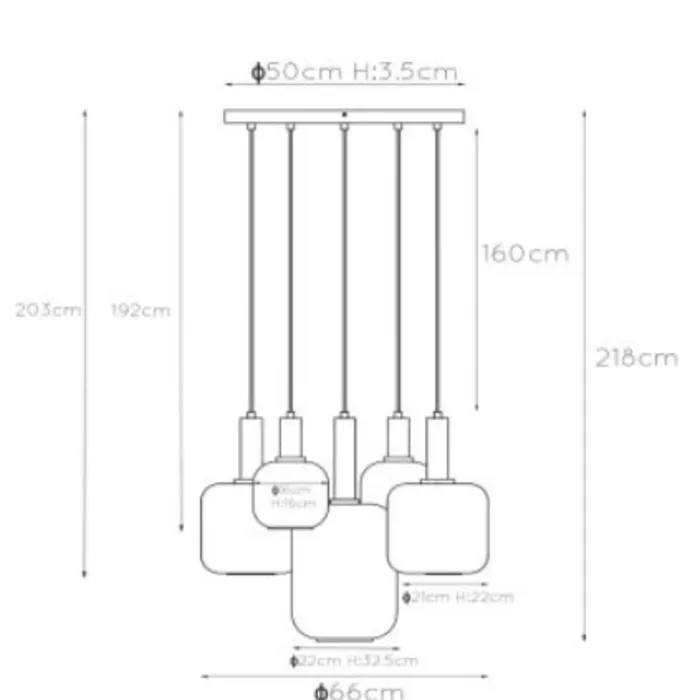 Hanglamp smoke glas 5 xE27