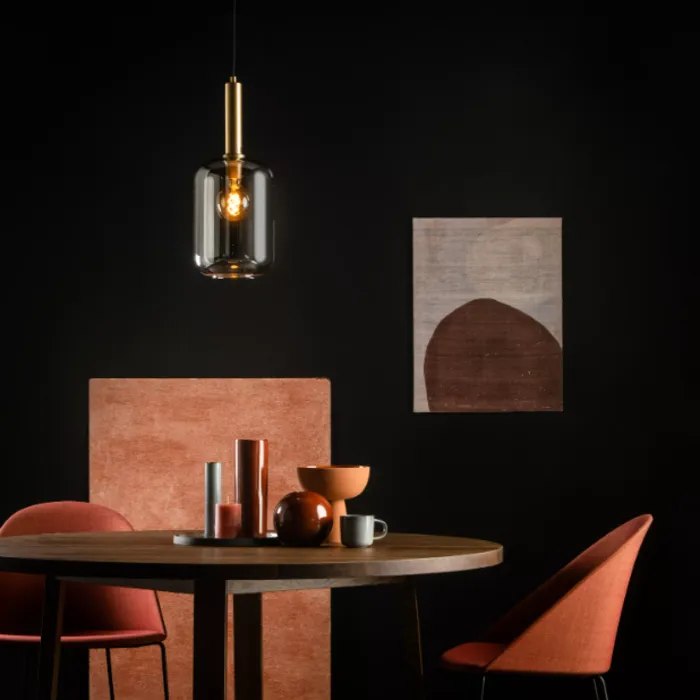 Rookglas hanglamp 1xE27 voor boven de eettafel of salontafel