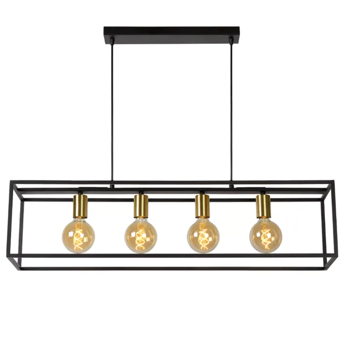 4 lichts hanglamp zwart 4xE27 boven de eettafel