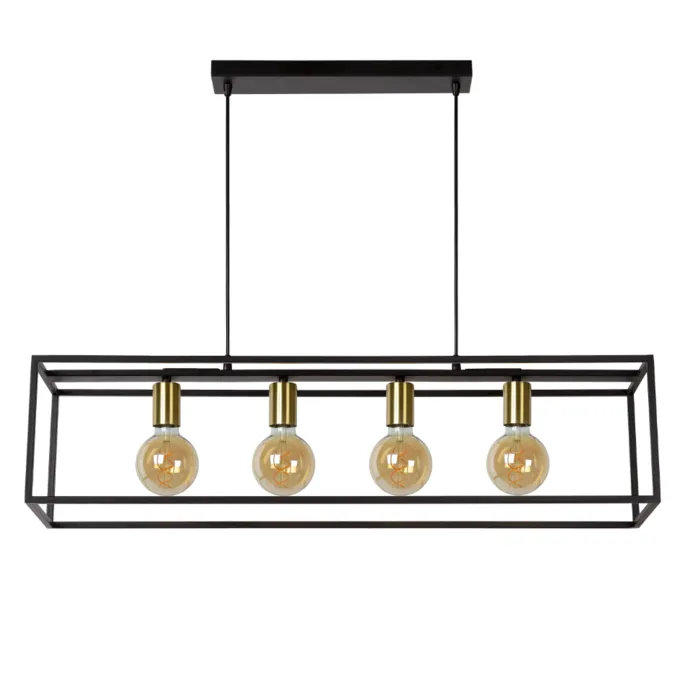 4 lichts hanglamp zwart 4xE27 boven de eettafel