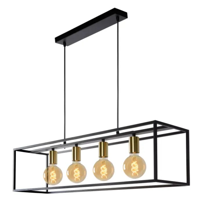 4 lichts hanglamp zwart 4xE27 boven de eettafel