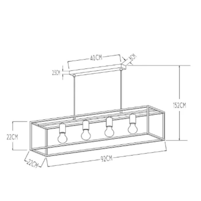 4 lichts hanglamp zwart 4xE27 boven de eettafel