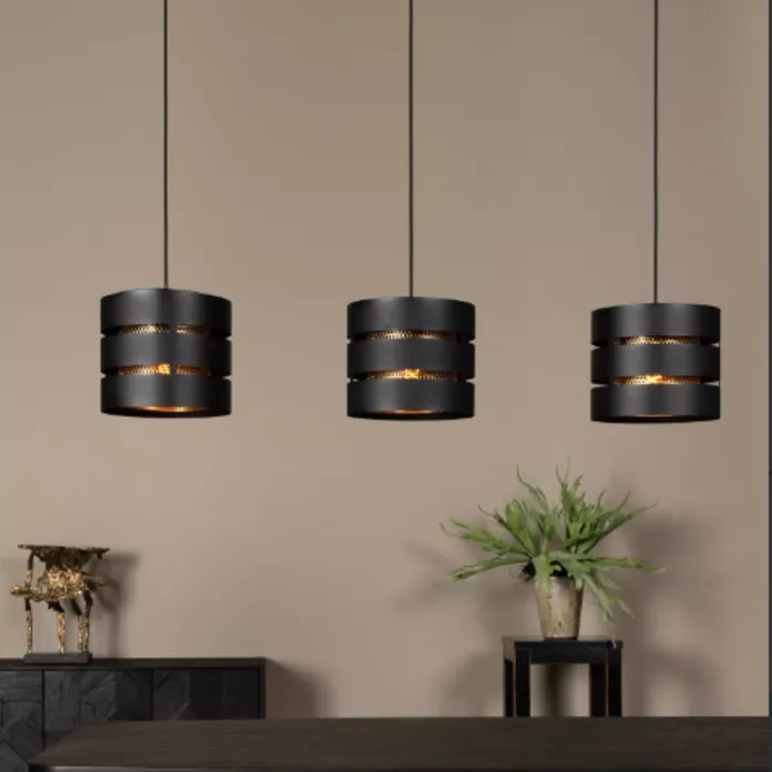 Hanglamp eettafel 3 lichts zwart goud 3xE27