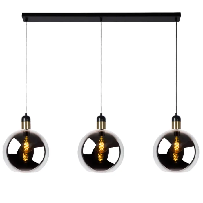 3 lichts hanglamp bollen rookglas 3xE27