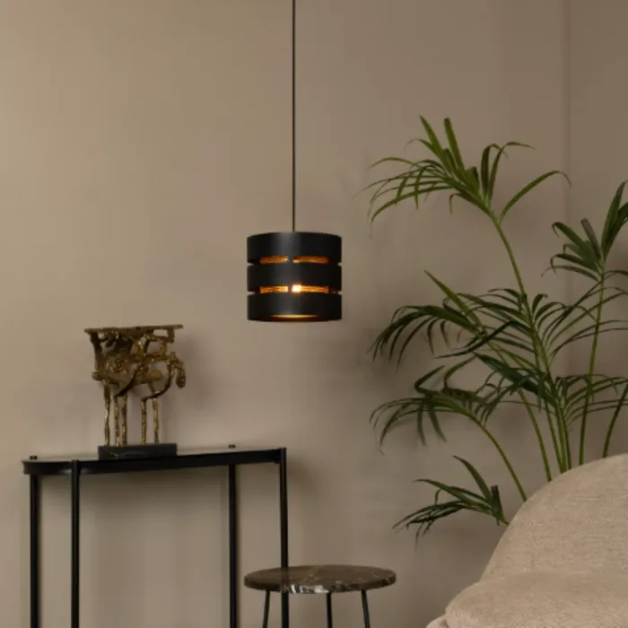 Hanglamp zwart met gouden binnenkant 1xE27
