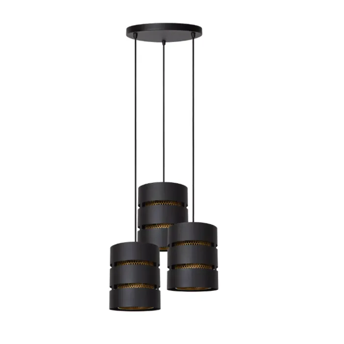 Trio hanglamp zwart met goud voor boven ronde tafel 3xE27