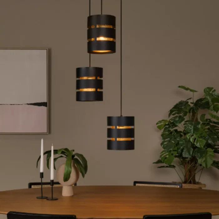 Trio hanglamp zwart met goud voor boven ronde tafel 3xE27