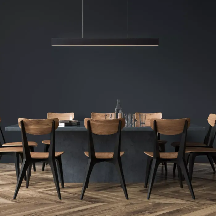 Lange smalle hanglamp boven eettafel 120cm zwart dimbaar