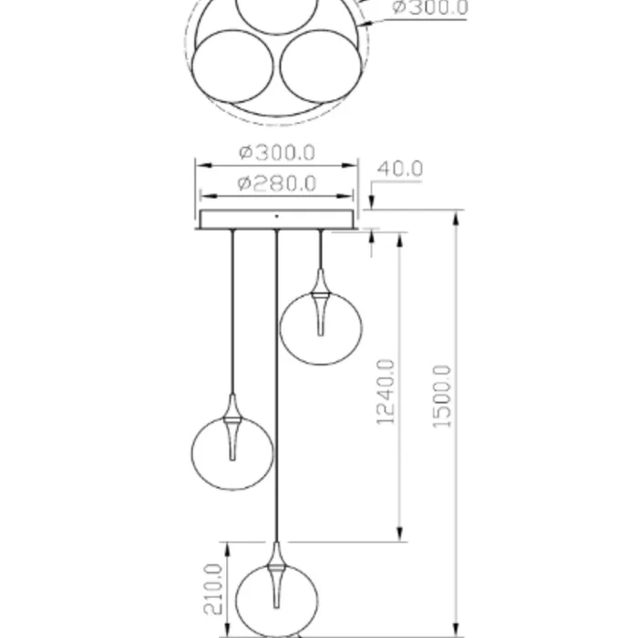 Hanglamp 3 glazen bollen amber 3x4,3W dimbaar Ø 36 cm