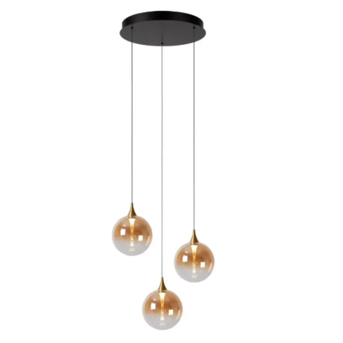 Hanglamp 3 glazen bollen amber 3x4,3W dimbaar Ø 36 cm