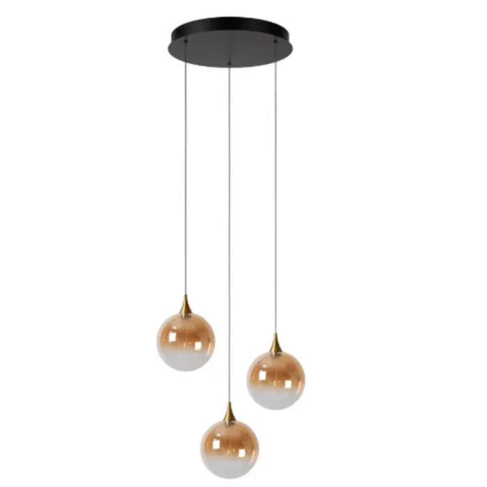 Hanglamp 3 glazen bollen amber 3x4,3W dimbaar Ø 36 cm
